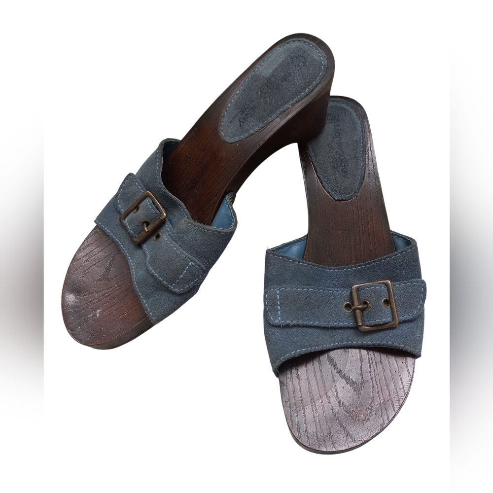 Montego Bay Club Women's Gray Wooden Heel Slide Sandals Size 7.5 US